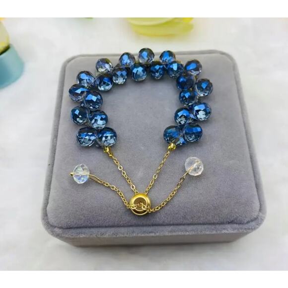 Swarovski Beaded Bracelet- Blue Gold - Picture 1 of 10